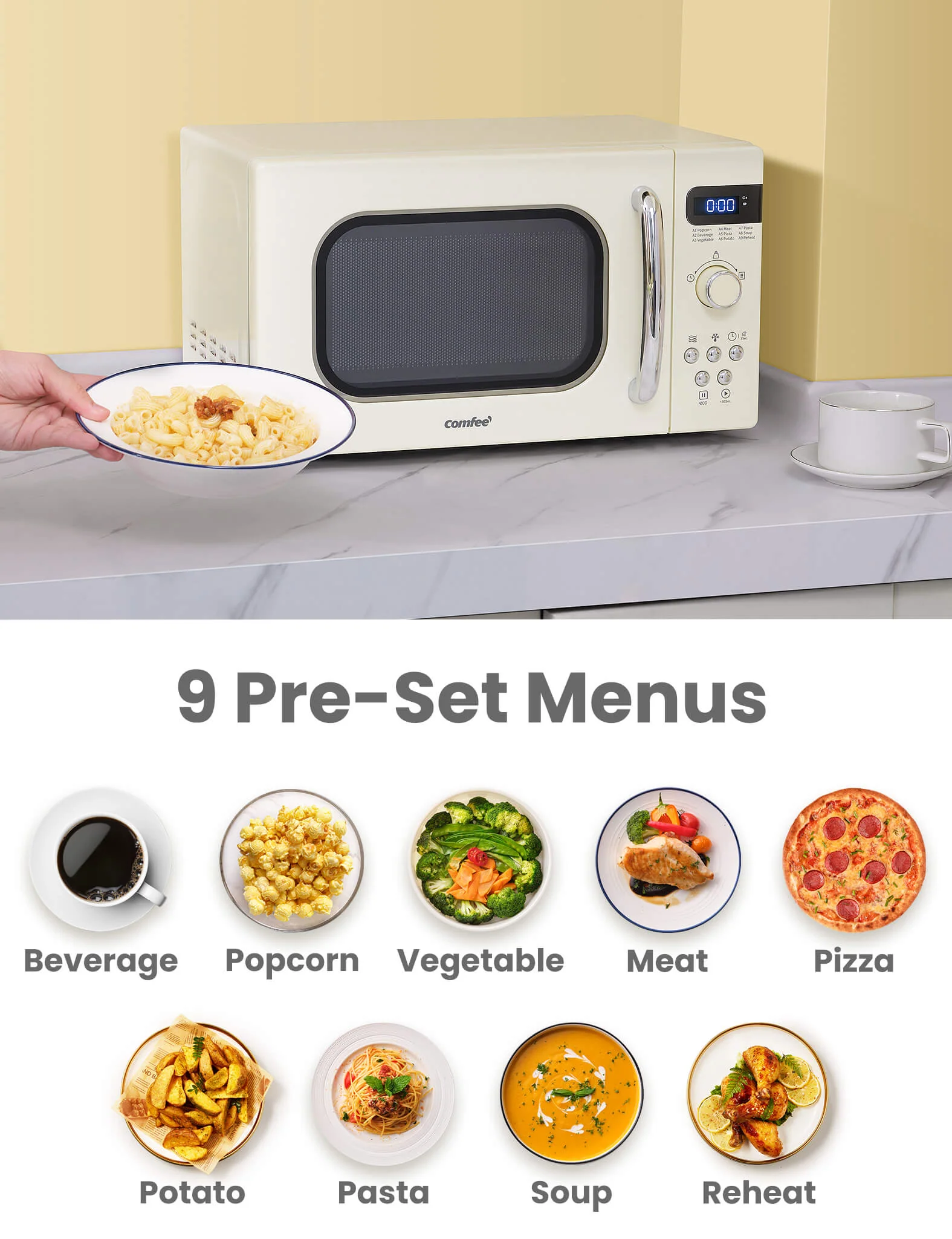 0.7 Cu.ft Retro Microwave Oven - Cream - Image 3