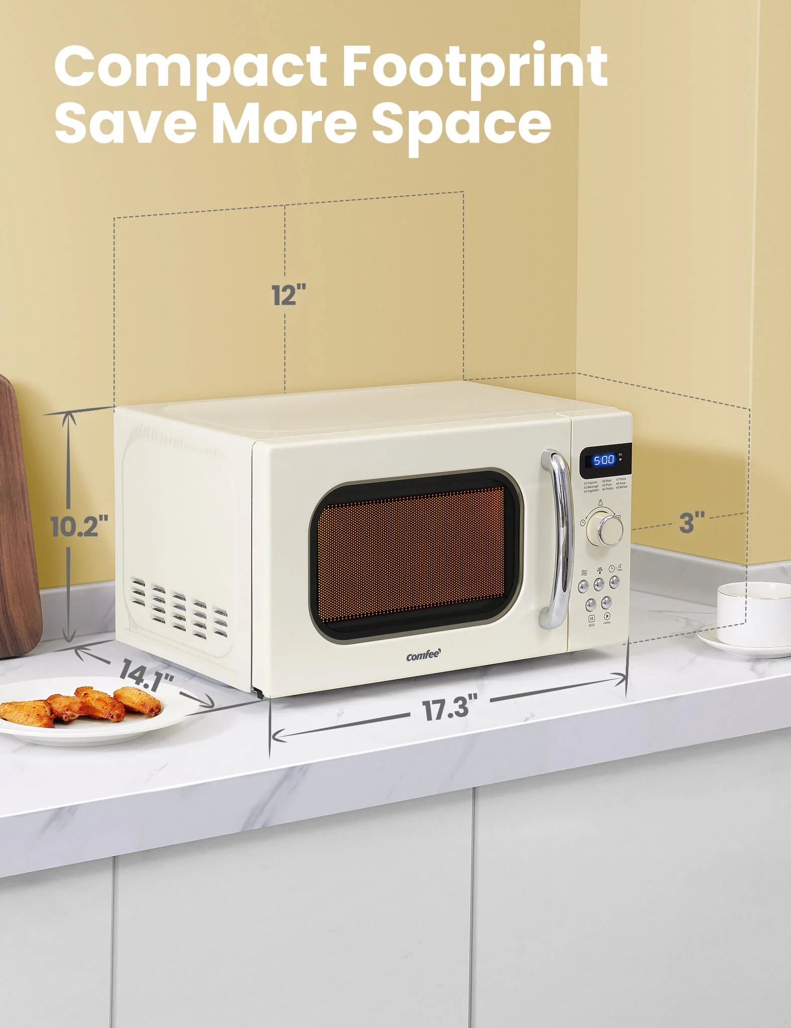 0.7 Cu.ft Retro Microwave Oven - Cream - Image 4