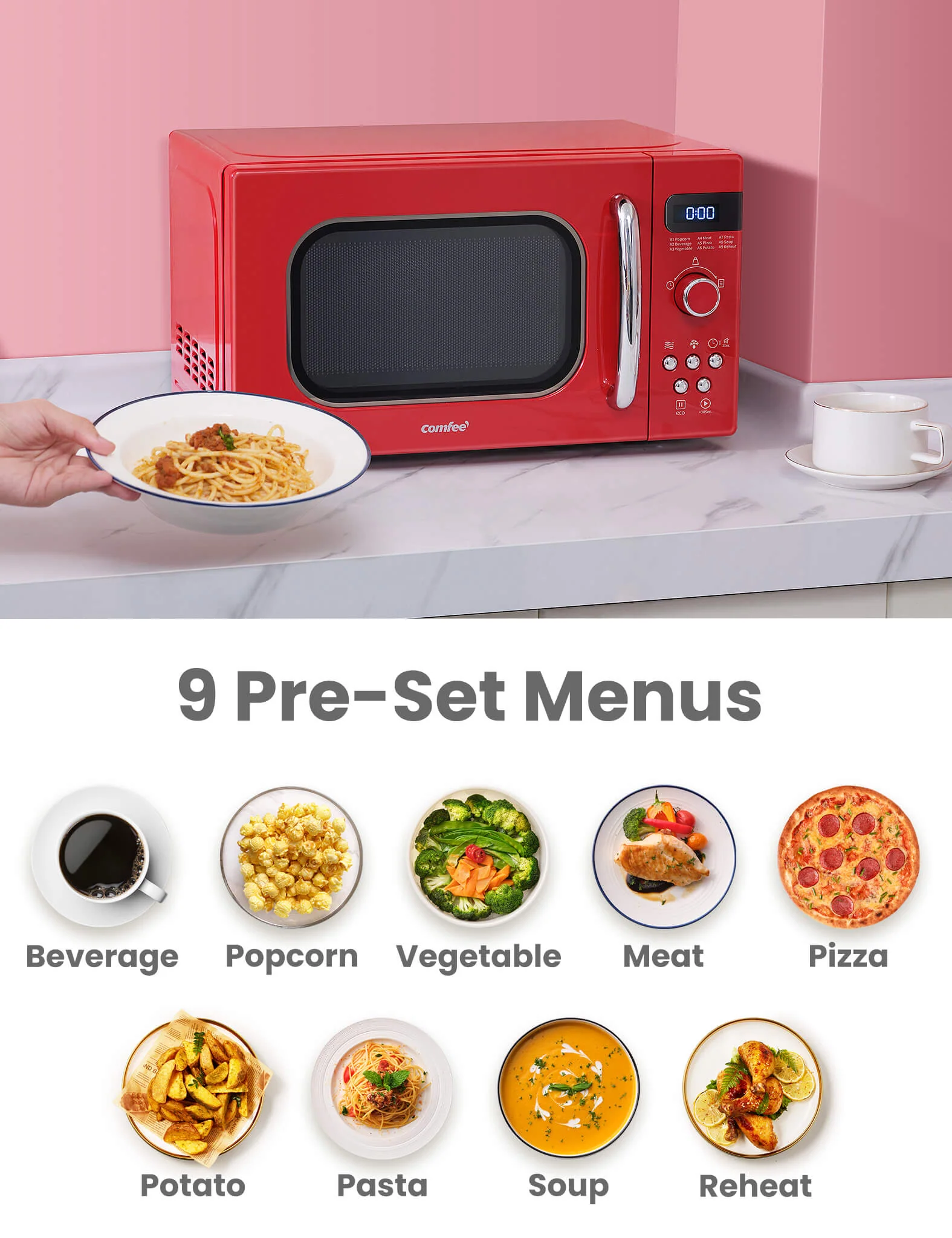 0.7 Cu.ft Retro Microwave Oven - Red - Image 3