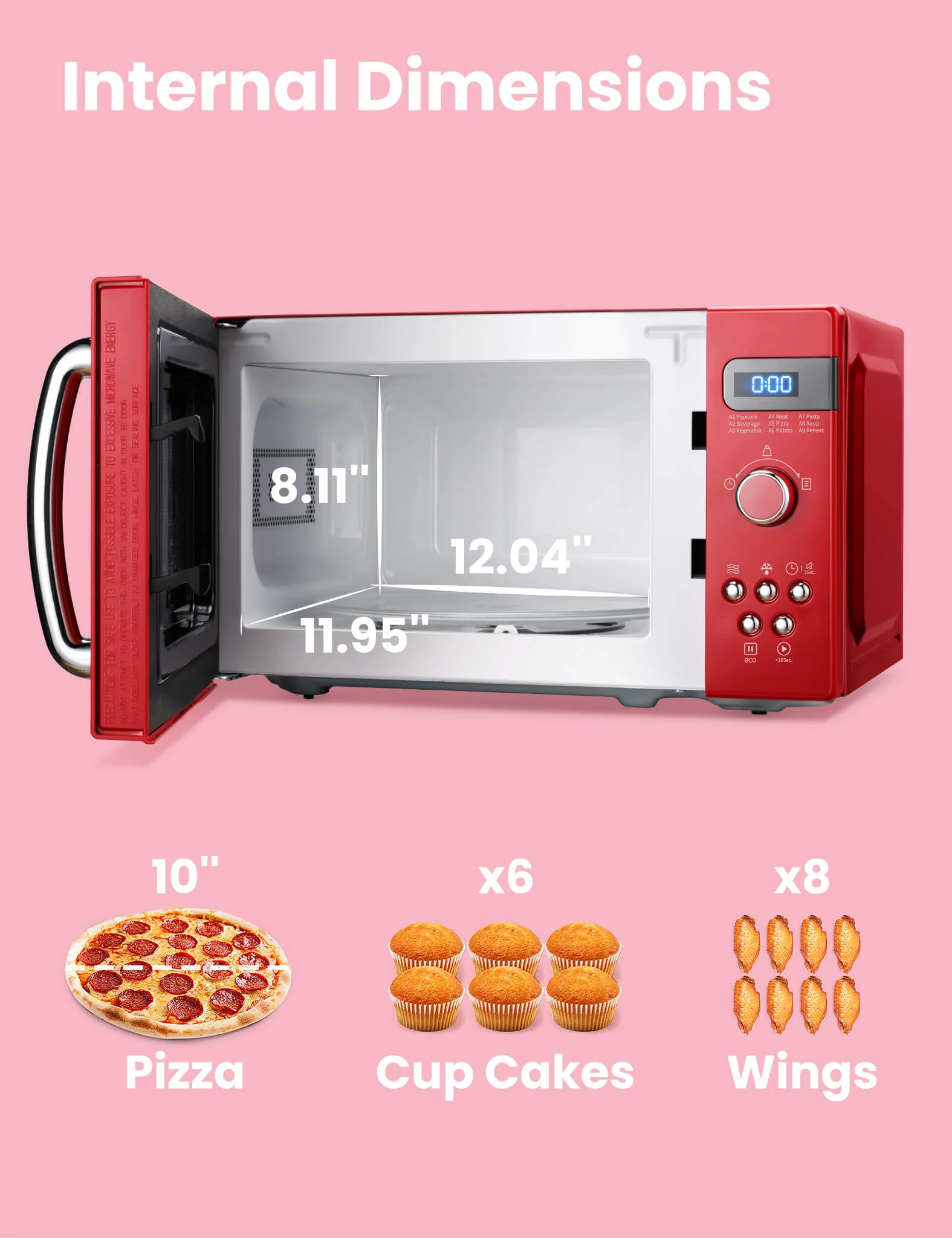 0.7 Cu.ft Retro Microwave Oven - Red - Image 4